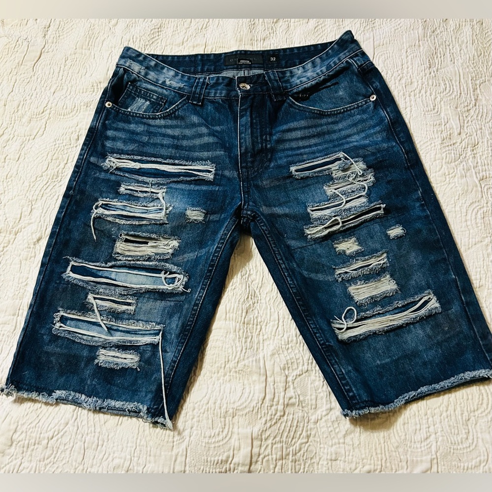 Decibel Distressed Blue Denim Shorts